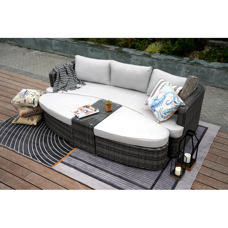 Wade Logan® Anazco 88.98'' Wide Outdoor Wicker Patio Daybed with
